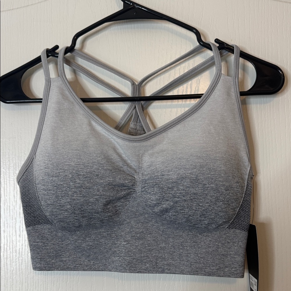 90 Degree by Reflex Strappy Seamless Sports Bra Ombré Gray 1X
